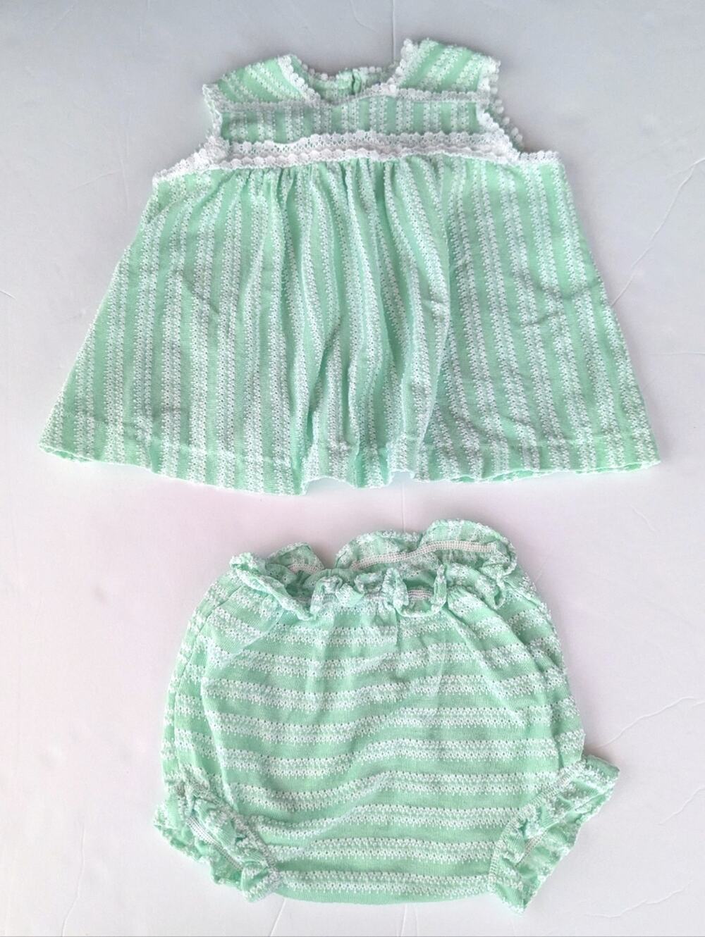 Vtg 70s Carter's Outfit Baby Girls 12m Green Textured Summer
